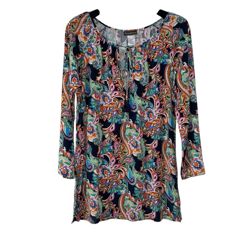 Tommy Bahama Paisley print Dress Women X-Small Swim Cover or Tunic Long Sleeve